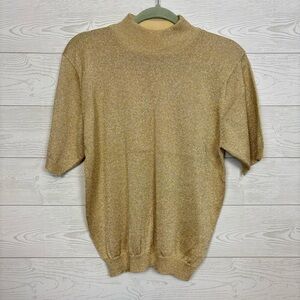 Vintage Talbots Gold Metallic Short Sleeve Blouse Size Medium